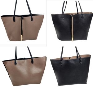 Remi & Reid Reversible Tan Black Vegan Leather Tote Shoulder Bag Purse Utility